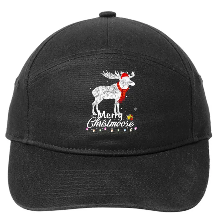 Merry Christmoose Lights Santa Hat Funny Christmas Moose 7-Panel Snapback Hat