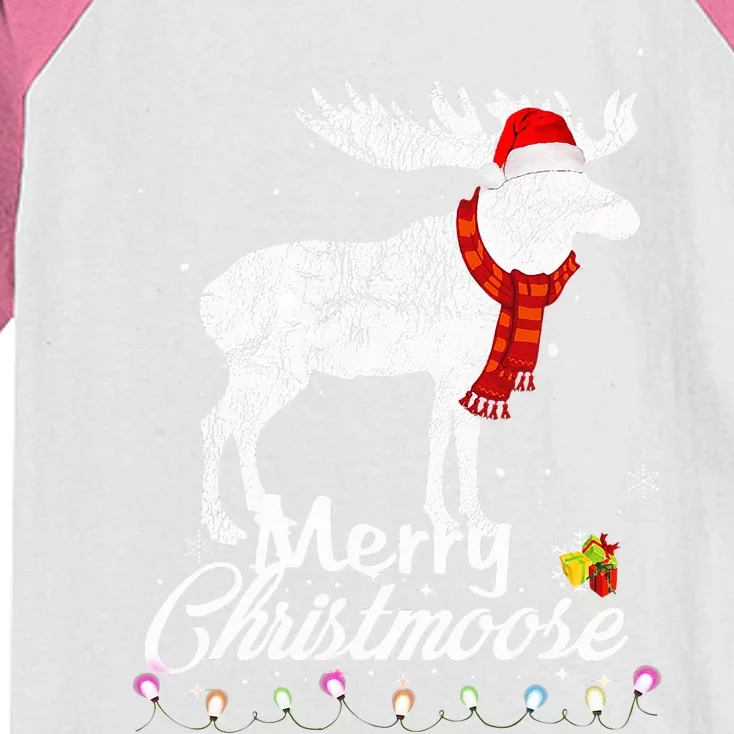 Merry Christmoose Lights Santa Hat Funny Christmas Moose Kids Colorblock Raglan Jersey