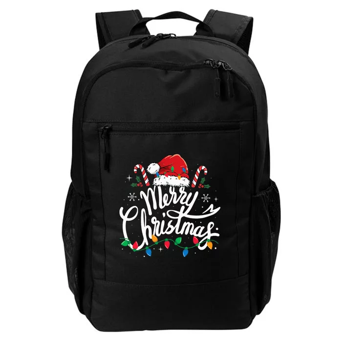 Merry Christmas Lights Red Santa Hat Xmas Family Daily Commute Backpack