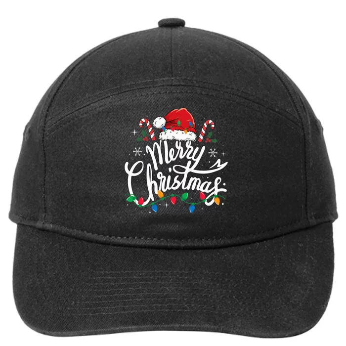 Merry Christmas Lights Red Santa Hat Xmas Family 7-Panel Snapback Hat