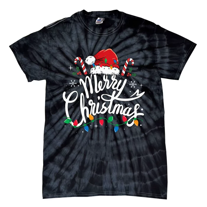 Merry Christmas Lights Red Santa Hat Xmas Family Tie-Dye T-Shirt