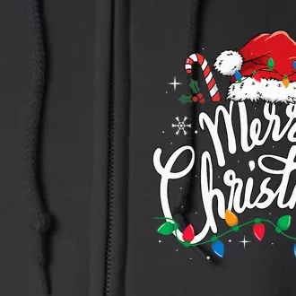 Merry Christmas Lights Red Santa Hat Xmas Family Full Zip Hoodie