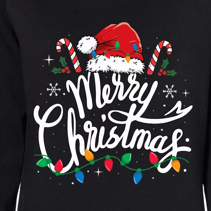 Merry Christmas Lights Red Santa Hat Xmas Family Womens California Wash Sweatshirt