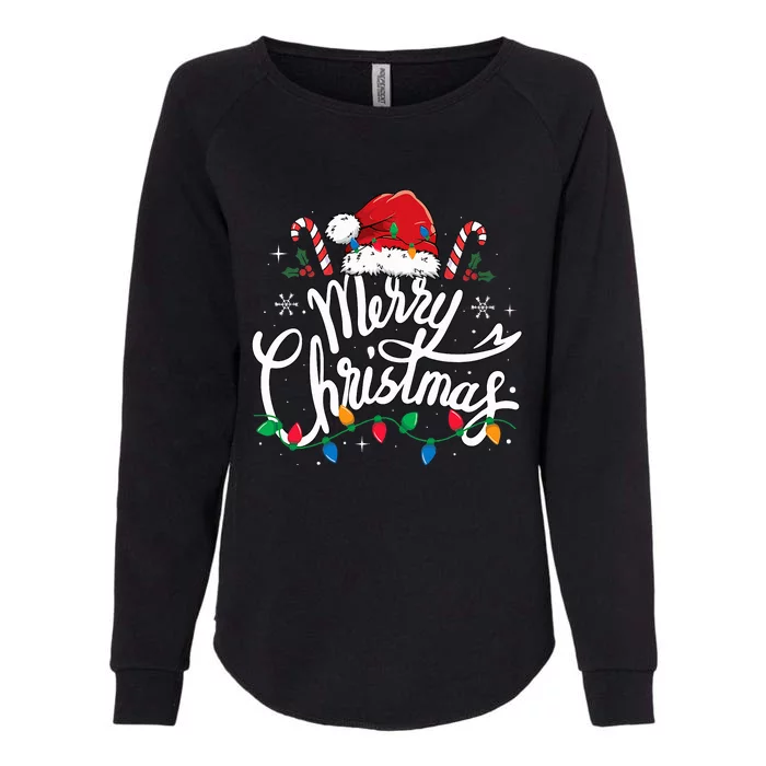 Merry Christmas Lights Red Santa Hat Xmas Family Womens California Wash Sweatshirt