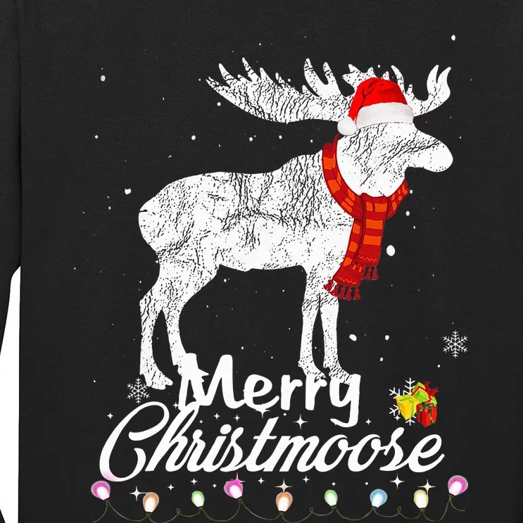 Merry Christmoose Lights Santa Hat Funny Christmas Moose Tall Long Sleeve T-Shirt