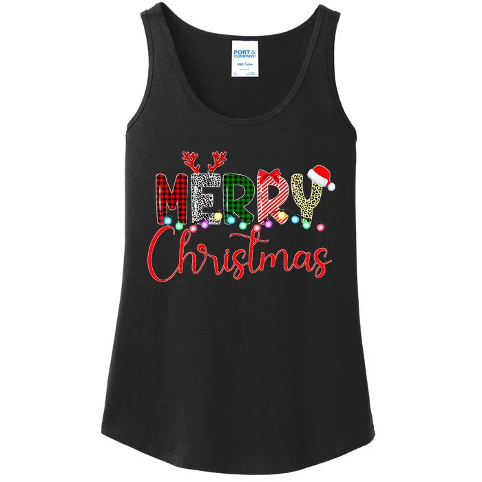 Merry Christmas Leopard Buffalo Red Plaid Santa Xmas Ladies Essential Tank