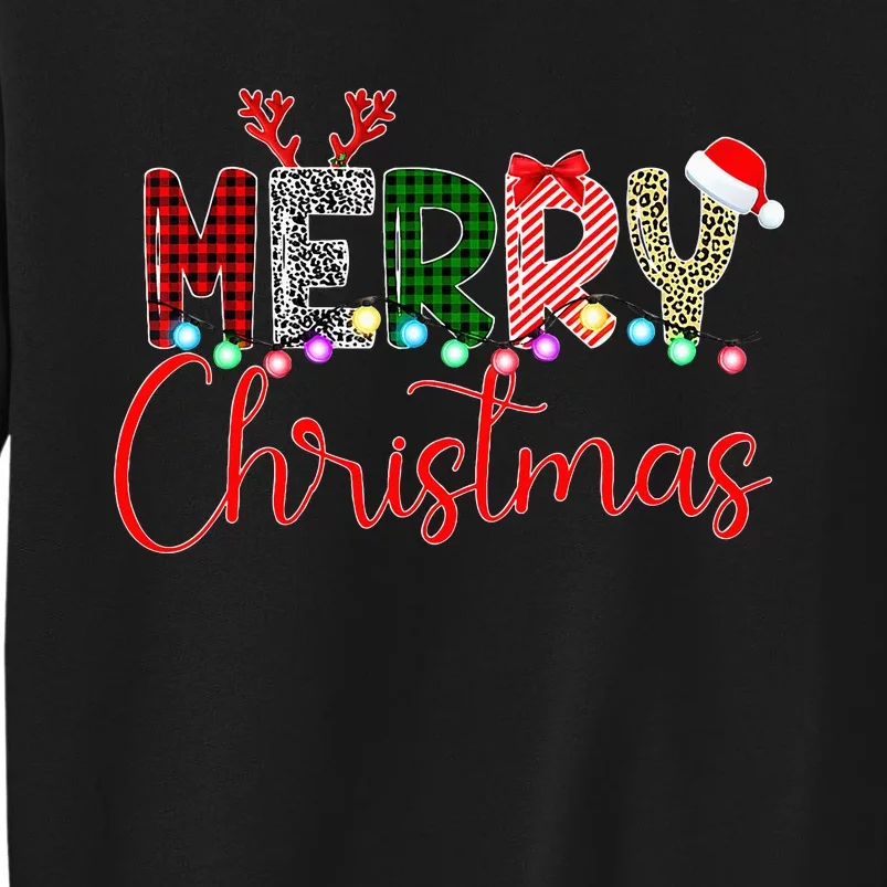 Merry Christmas Leopard Buffalo Red Plaid Santa Xmas Tall Sweatshirt