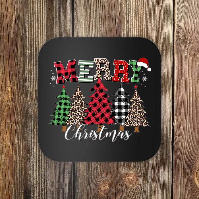 Merry Christmas Leopard Buffalo Red Plaid For Long Sleeve Coaster