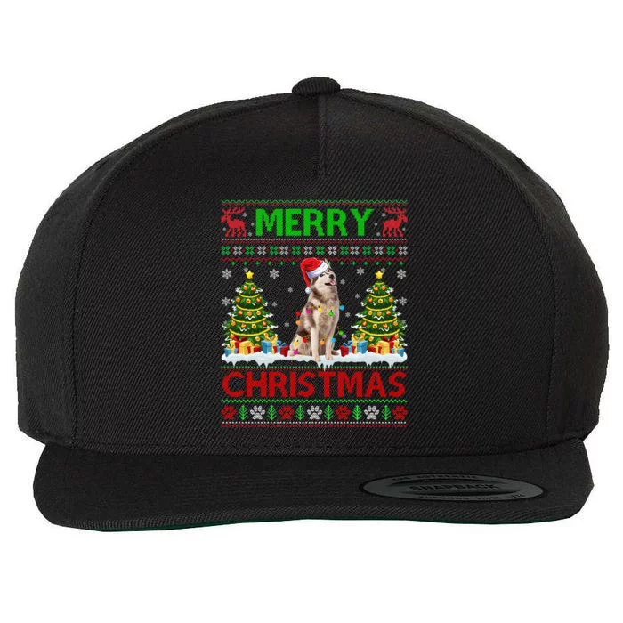 Merry Christmas Lighting Ugly Siberian Husky Xmas Sweater Gift Wool Snapback Cap