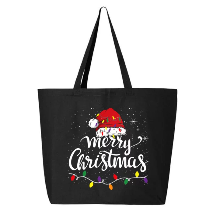 Merry Christmas Lights Red Santa Hat Xmas Family 25L Jumbo Tote