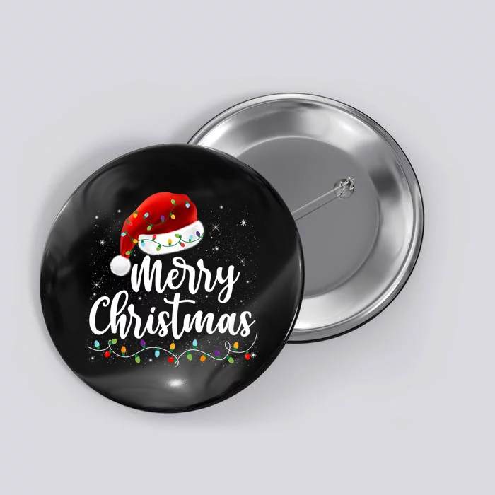 Merry Christmas Lights Red Santa Hat Xmas Family Button