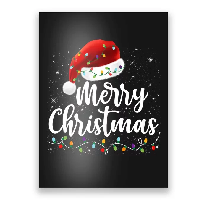 Merry Christmas Lights Red Santa Hat Xmas Family Poster