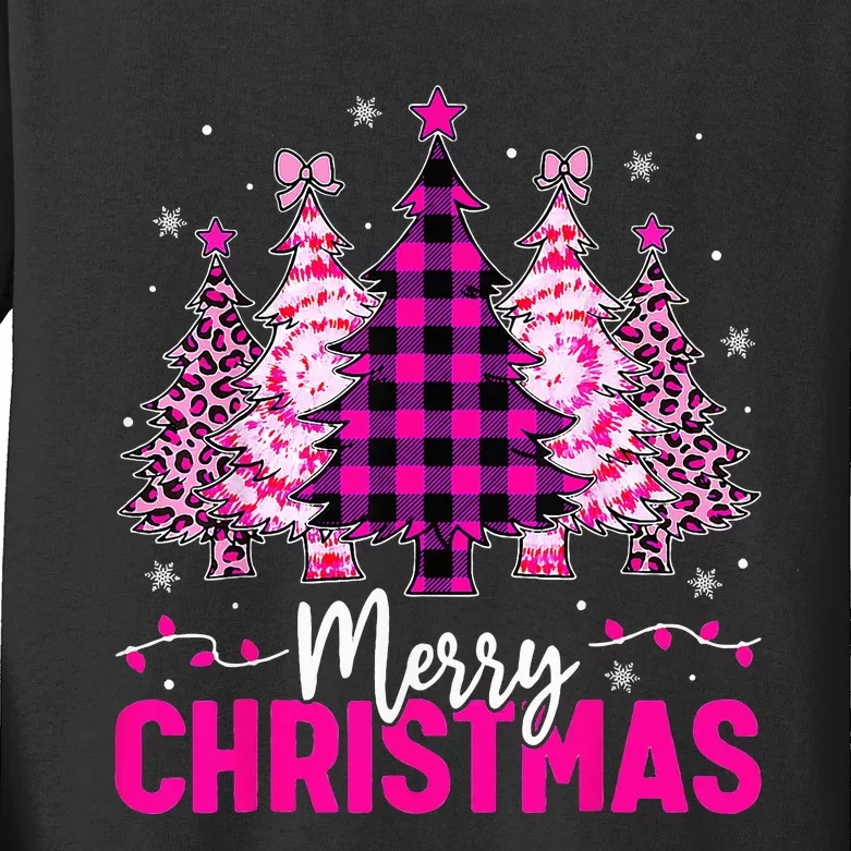 Merry Christmas Lights Tree Pink Funny Family Pajama Xmas Kids Long Sleeve Shirt