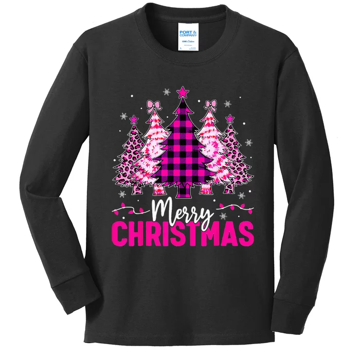 Merry Christmas Lights Tree Pink Funny Family Pajama Xmas Kids Long Sleeve Shirt