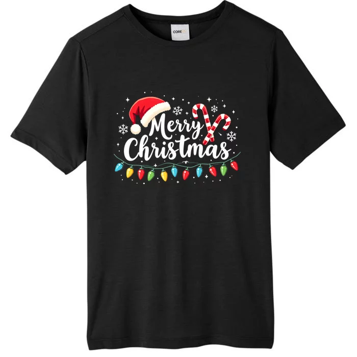 Merry Christmas Lights Red Santa Hat Xmas Family ChromaSoft Performance T-Shirt