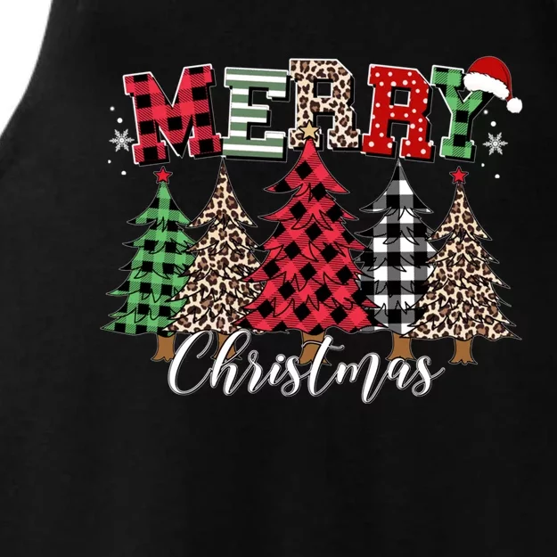 Merry Christmas Leopard Buffalo Red Plaid Ladies Tri-Blend Wicking Tank