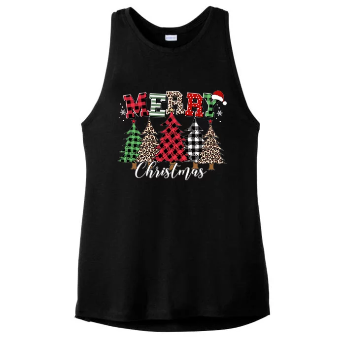 Merry Christmas Leopard Buffalo Red Plaid Ladies Tri-Blend Wicking Tank