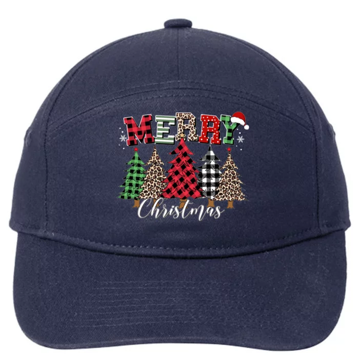 Merry Christmas Leopard Buffalo Red Plaid 7-Panel Snapback Hat