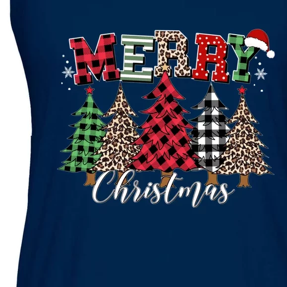 Merry Christmas Leopard Buffalo Red Plaid Ladies Essential Flowy Tank