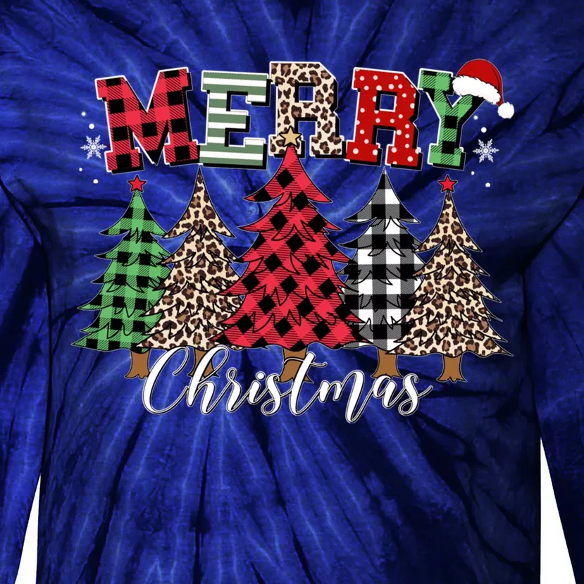 Merry Christmas Leopard Buffalo Red Plaid Tie-Dye Long Sleeve Shirt