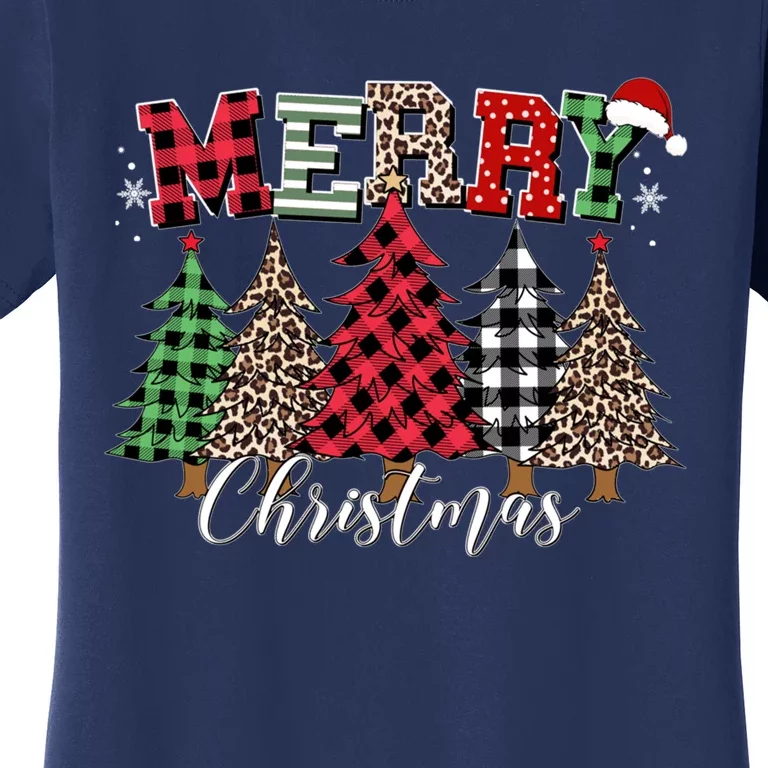 Merry Christmas Leopard Buffalo Red Plaid Women's T-Shirt