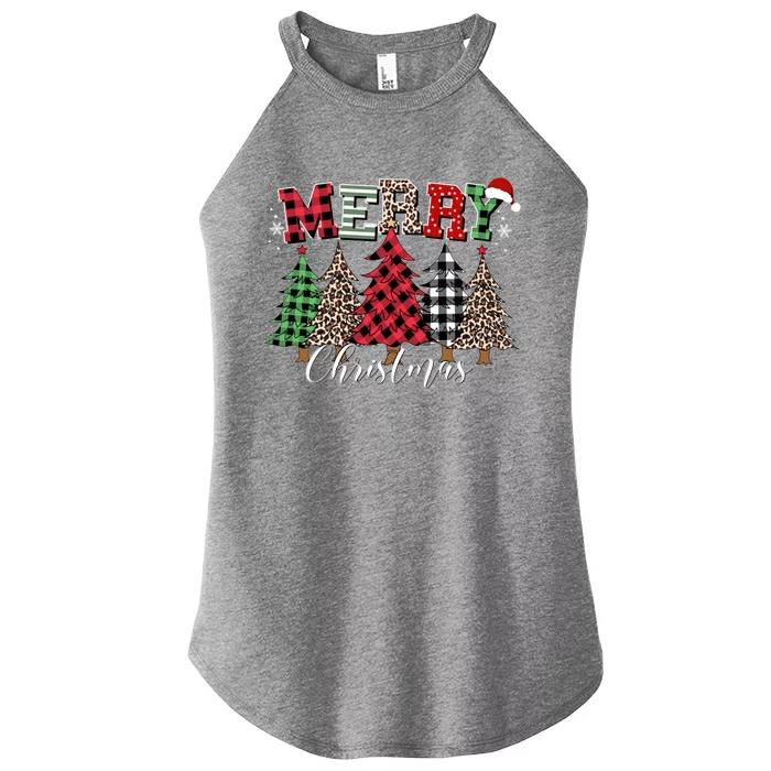 Merry Christmas Leopard Buffalo Red Plaid Women’s Perfect Tri Rocker Tank