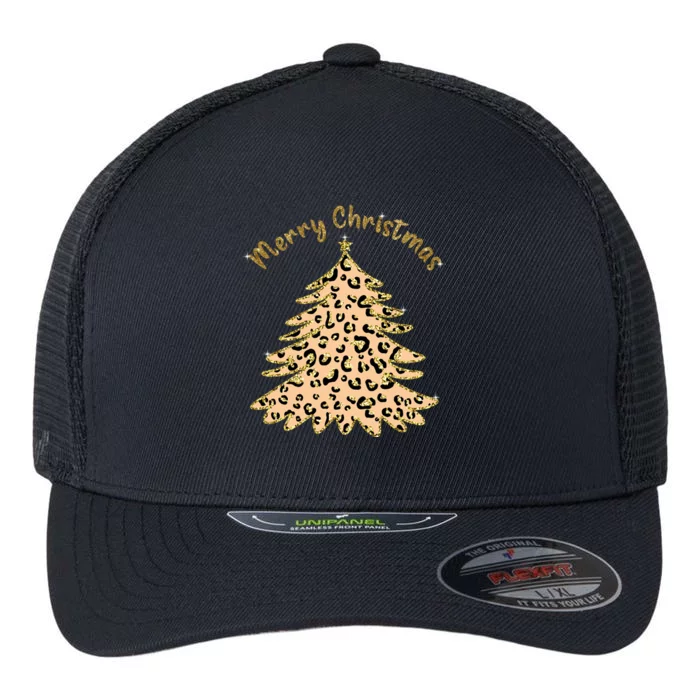 Merry Christmas Leopard Tree Holiday Flexfit Unipanel Trucker Cap