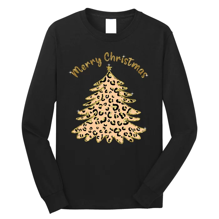 Merry Christmas Leopard Tree Holiday Long Sleeve Shirt