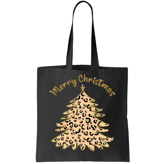 Merry Christmas Leopard Tree Holiday Tote Bag