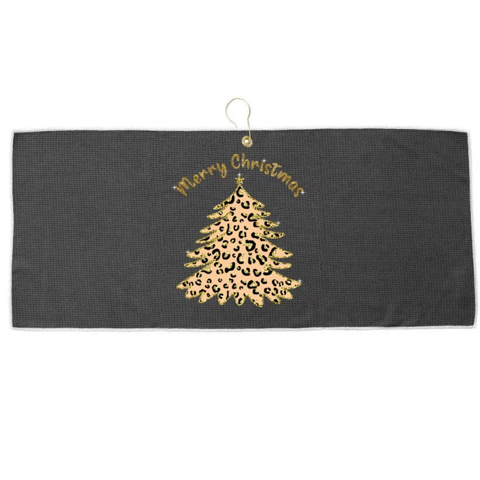 Merry Christmas Leopard Tree Holiday Large Microfiber Waffle Golf Towel