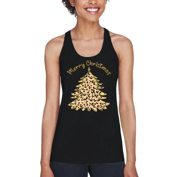 Merry Christmas Leopard Tree Holiday Women's Racerback Tank