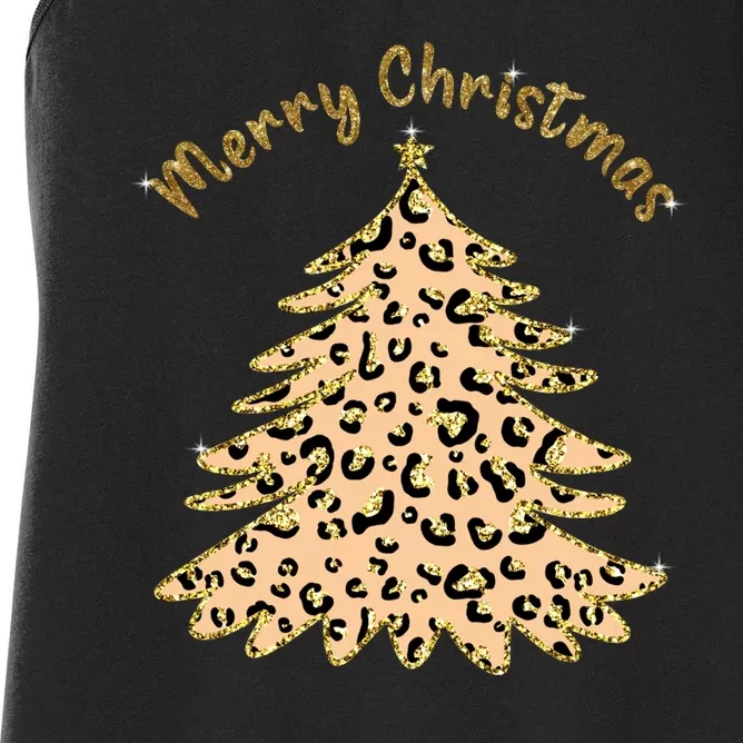 Merry Christmas Leopard Tree Holiday Women's Racerback Tank