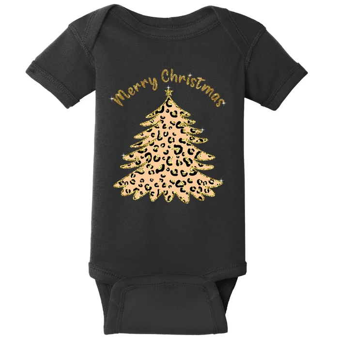 Merry Christmas Leopard Tree Holiday Baby Bodysuit