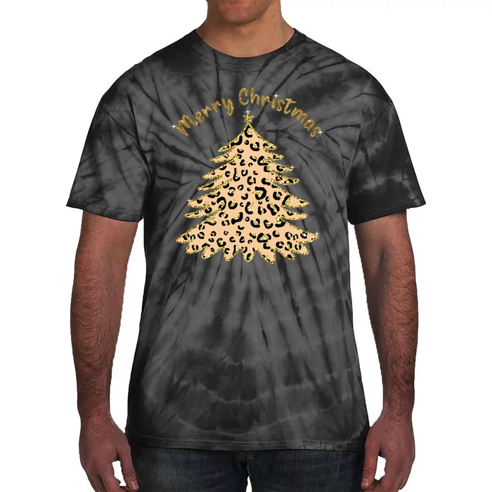 Merry Christmas Leopard Tree Holiday Tie-Dye T-Shirt