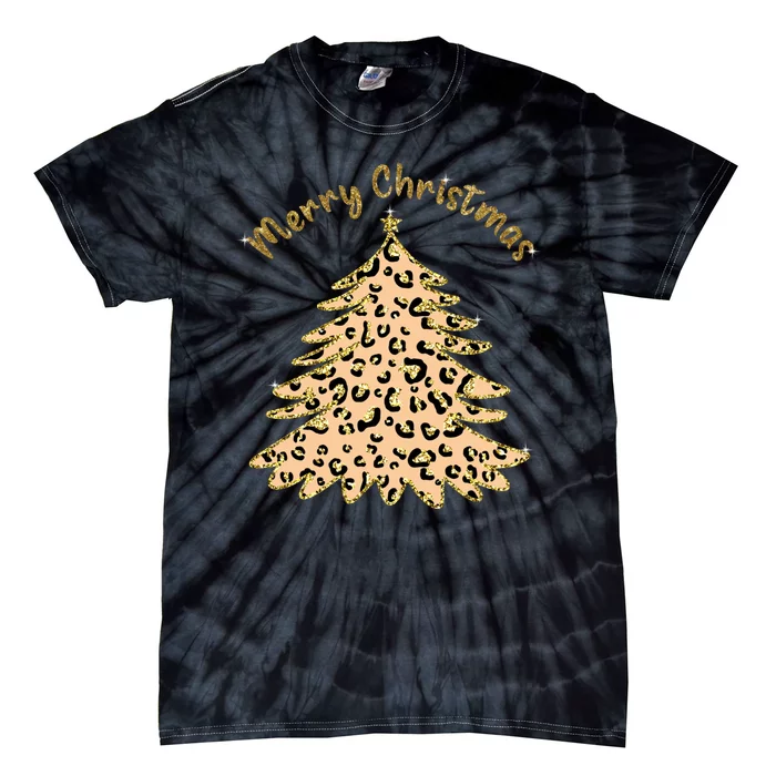 Merry Christmas Leopard Tree Holiday Tie-Dye T-Shirt