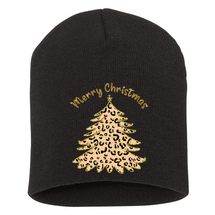 Merry Christmas Leopard Tree Holiday Short Acrylic Beanie