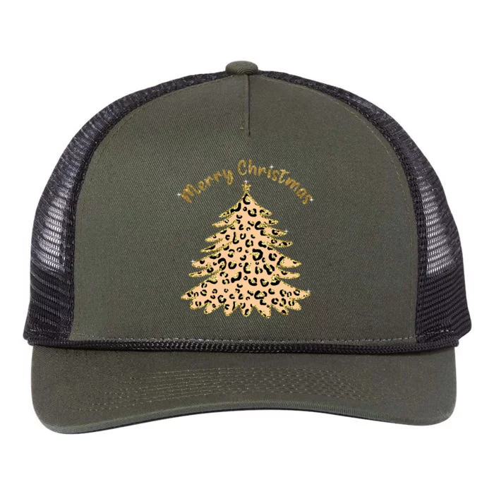 Merry Christmas Leopard Tree Holiday Retro Rope Trucker Hat Cap