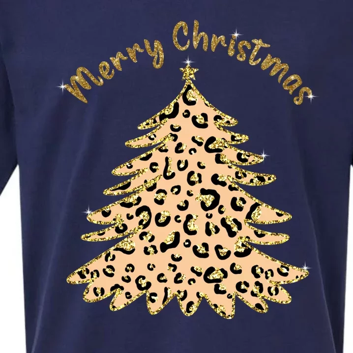 Merry Christmas Leopard Tree Holiday Sueded Cloud Jersey T-Shirt