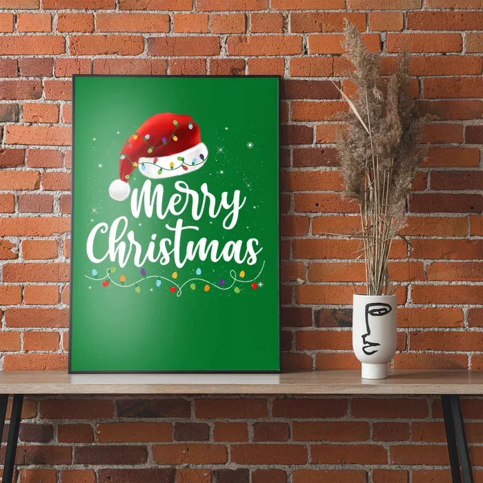 Merry Christmas Lights Red Santa Hat Xmas Family Poster