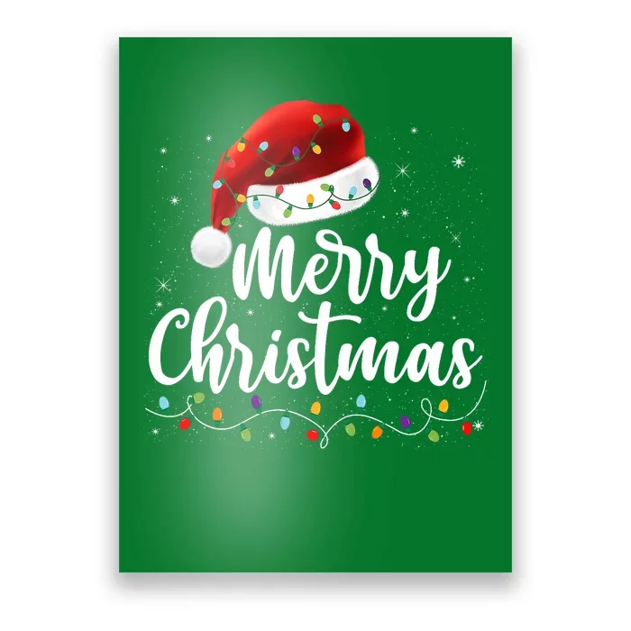 Merry Christmas Lights Red Santa Hat Xmas Family Poster