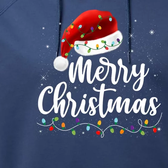 Merry Christmas Lights Red Santa Hat Xmas Family Performance Fleece Hoodie