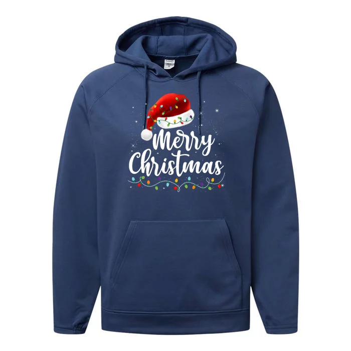 Merry Christmas Lights Red Santa Hat Xmas Family Performance Fleece Hoodie