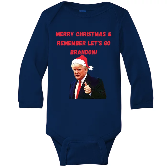 Merry Christmas Let's Go Brandon Trump Baby Long Sleeve Bodysuit