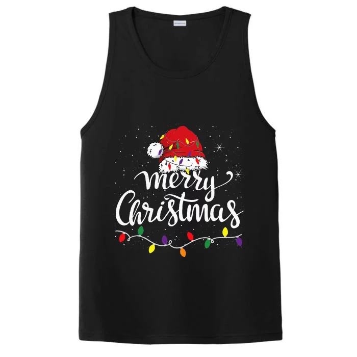 Merry Christmas Lights Red Santa Hat Xmas Family Performance Tank