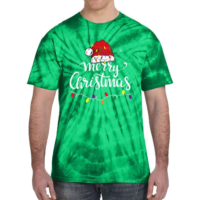 Merry Christmas Lights Red Santa Hat Xmas Family Tie-Dye T-Shirt