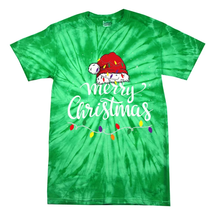 Merry Christmas Lights Red Santa Hat Xmas Family Tie-Dye T-Shirt