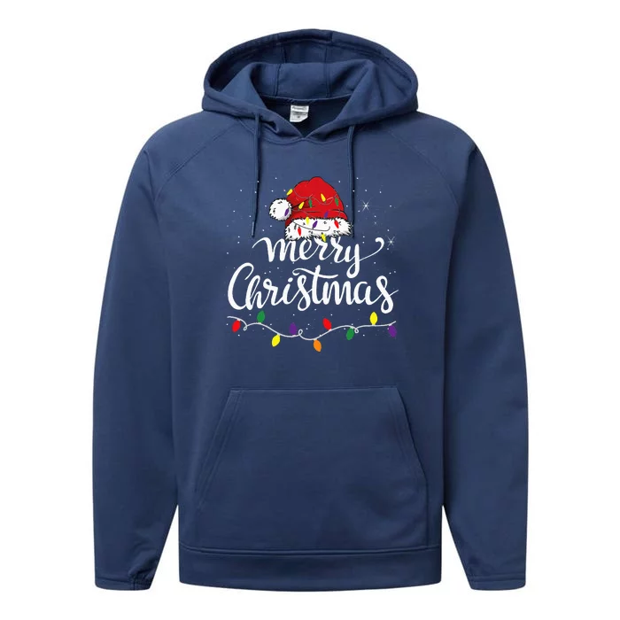 Merry Christmas Lights Red Santa Hat Xmas Family Performance Fleece Hoodie