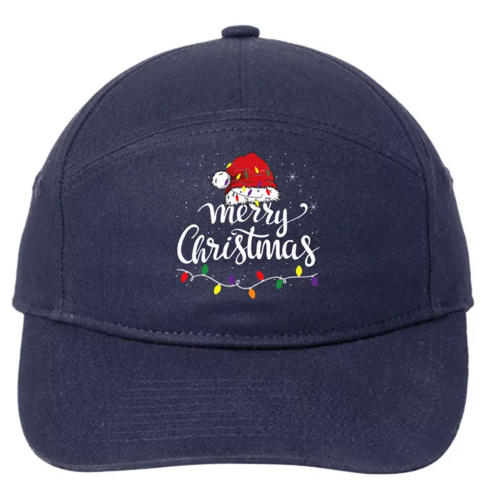 Merry Christmas Lights Red Santa Hat Xmas Family 7-Panel Snapback Hat