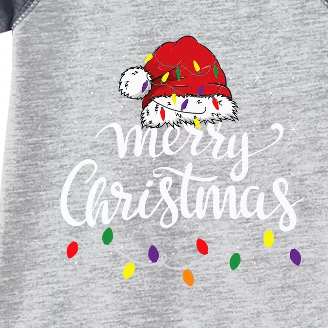 Merry Christmas Lights Red Santa Hat Xmas Family Infant Baby Jersey Bodysuit