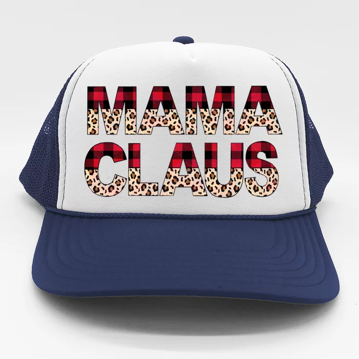 Mama Claus Leopard Gift Design Christmas Red Plaid Leopard Gift Trucker Hat